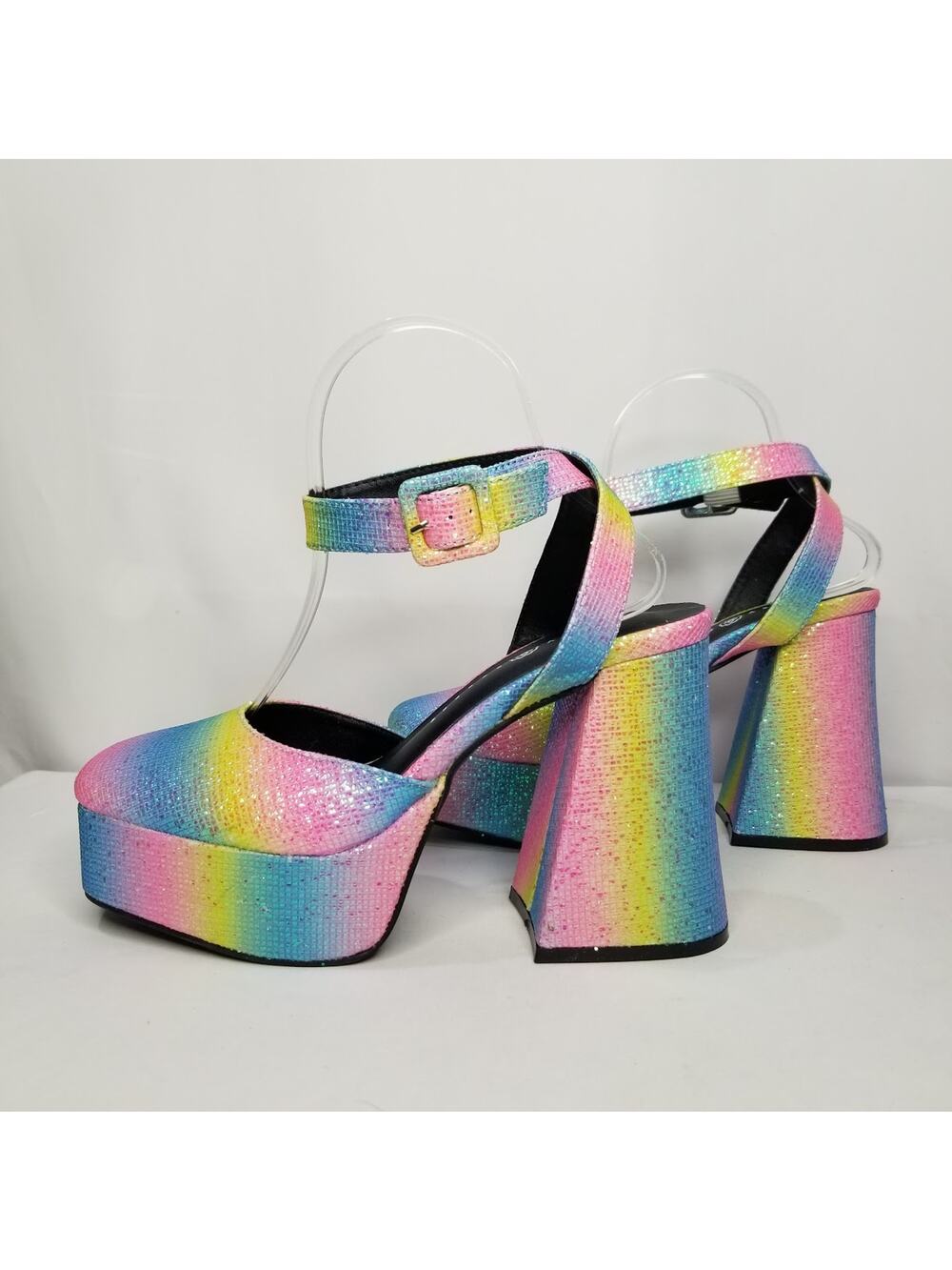 Daisy Street Womens Platform Heeled Glitter Sandals Size 8 Pastel Rainbow NWT